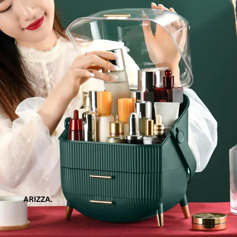 Two Drawers Makeup Brush Storage Box Green / Large Brush Holde