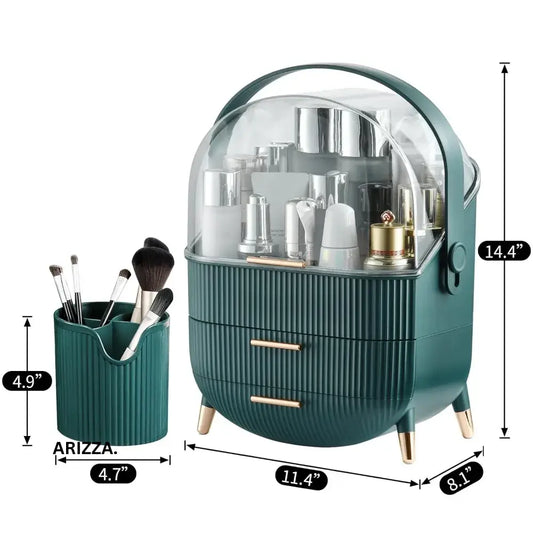 Two Drawers Makeup Brush Storage Box Green / Large Brush Holde