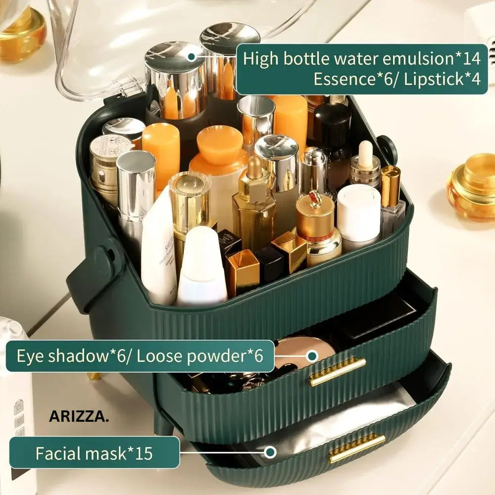 Two Drawers Makeup Brush Storage Box Green / Large Brush Holde
