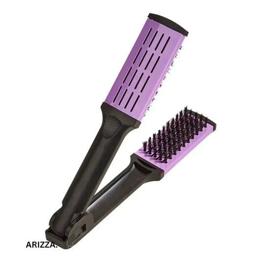 Women Double Brushes V Shape Comb Clamp Purple
