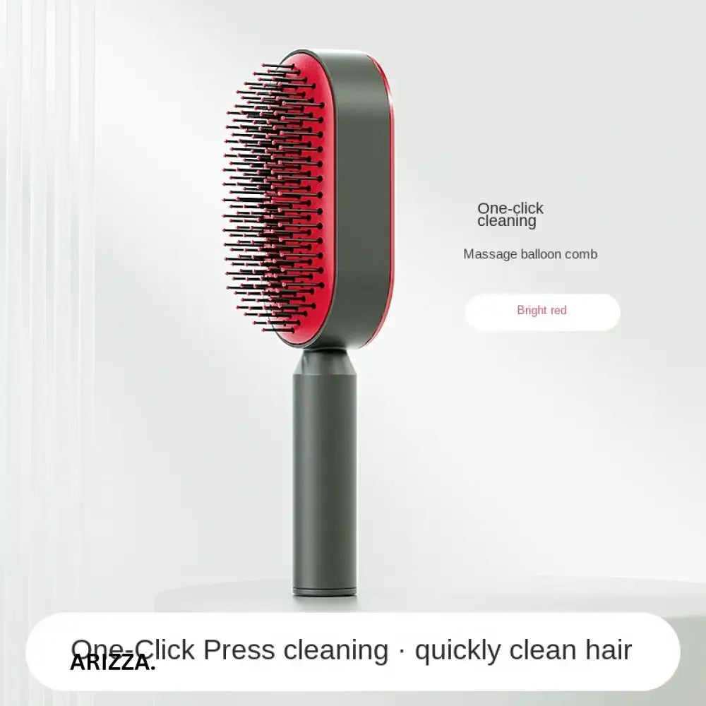 Women Hair Styling Self-Cleaning Hairbrush Red