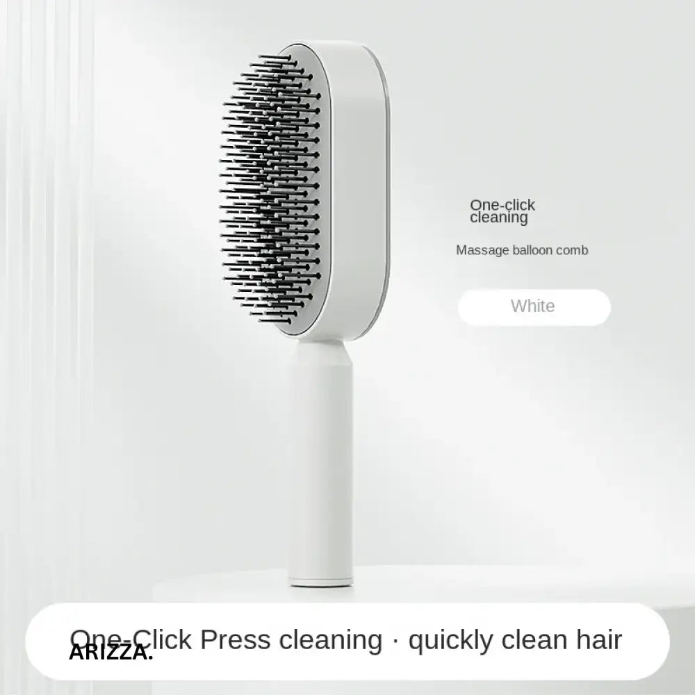 Women Hair Styling Self-Cleaning Hairbrush White