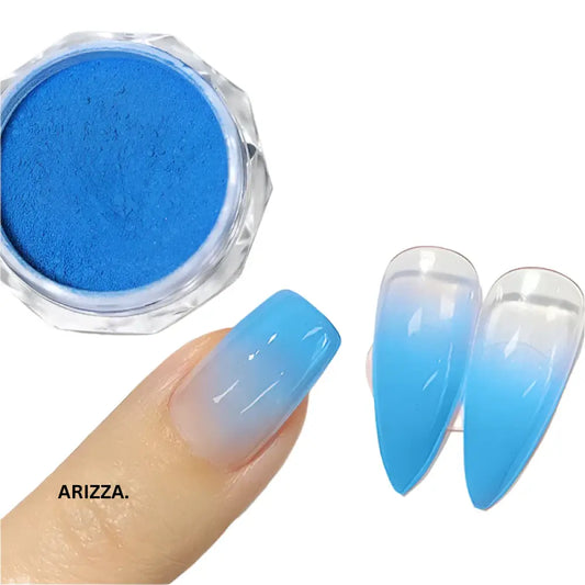 Women Milky white Gradient Nails Glitter blue